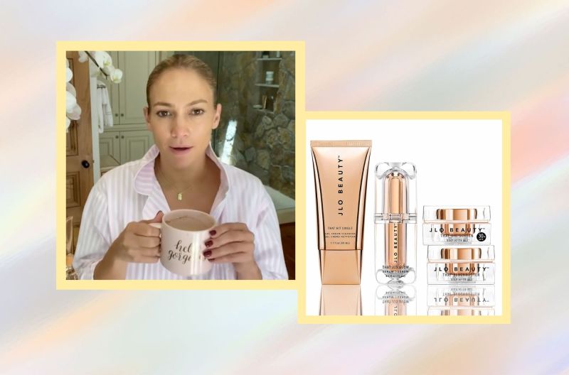 Image of JLo and her JLo Beauty products.
