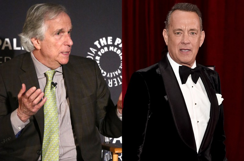 Side by side photos - Henry Winkler on the left, Tom Hanks on the right