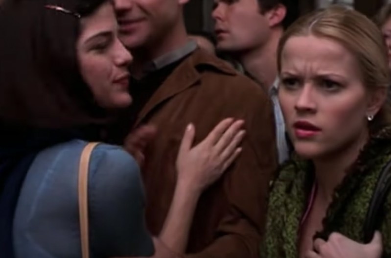 Screenshot from Legally Blonde with Selma Blair on the left, Reese Witherspoon on the right.