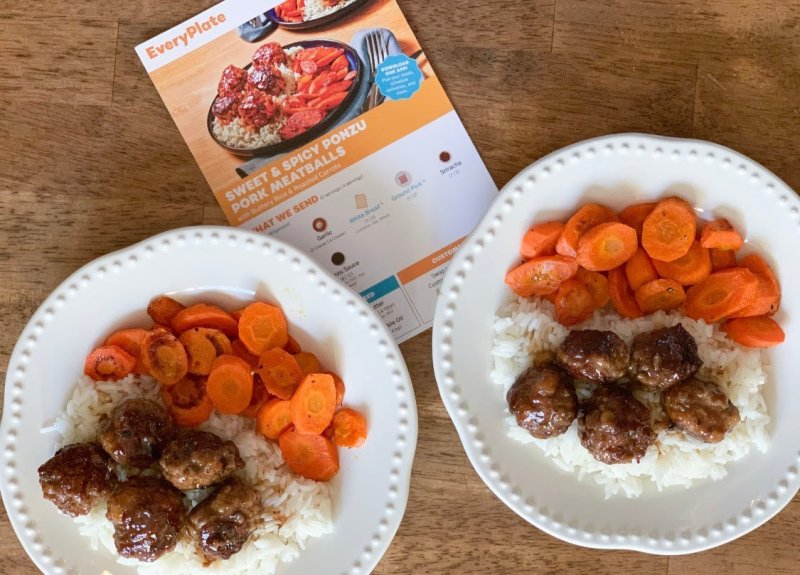 meatballs on rice with carrots