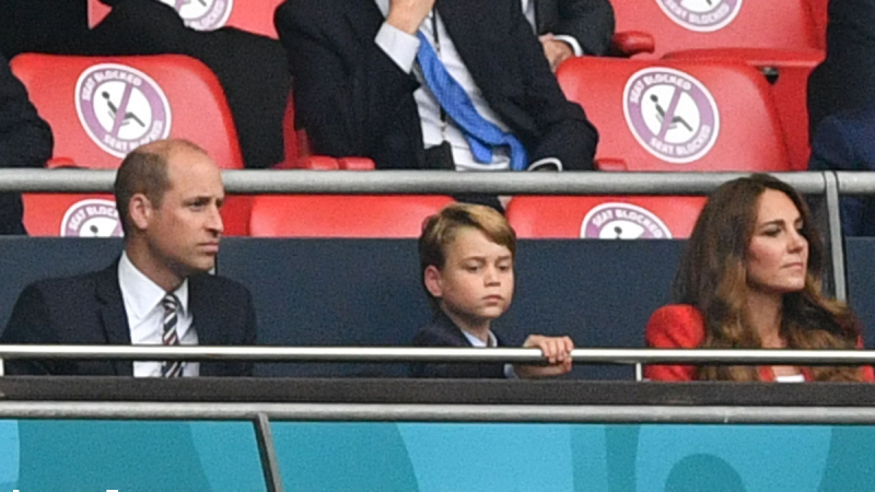Prince William, Prince George, and Kate Middleton watch the England vs Italy soccer game