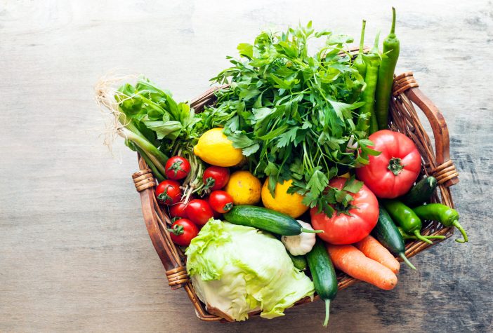 Basket full of fresh vegetables.