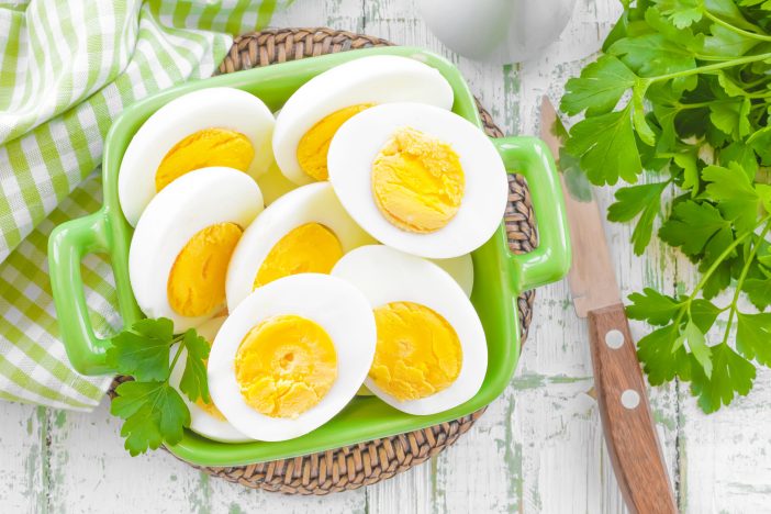 Image of hard boiled eggs in a basket.