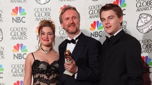 (Featureflash Photo Agency/Shutterstock.com) Kate Winslet, James Cameron, and Leonardo DiCaprio at 1998 Golden Globe Awards