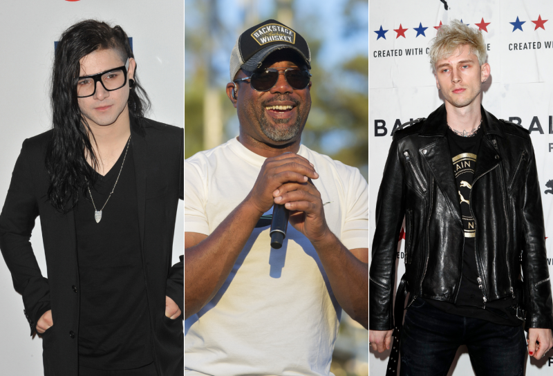 (Left to Right) Skrillex, Darius Rucker, and Machine Gun Kelly
