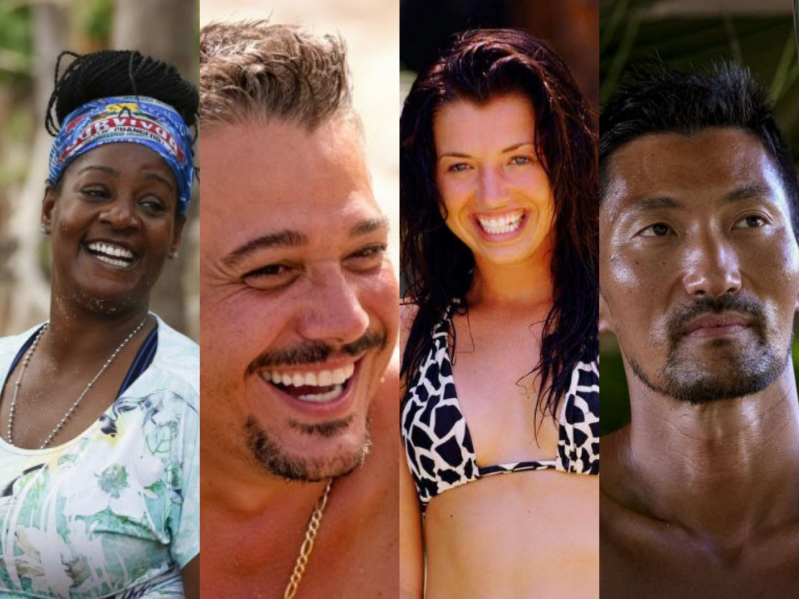 Side by side images of Cirie, Boston Rob, Parvati, and Yul from Survivor.