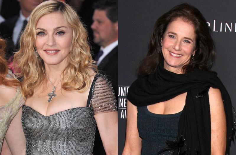 Side-by-side photos. Madonna on the left, Debra Winger on the right.