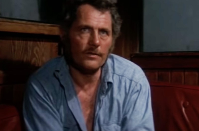 Screenshot of Robert Shaw in Jaws, making his famous speech in the cabin of the boat.