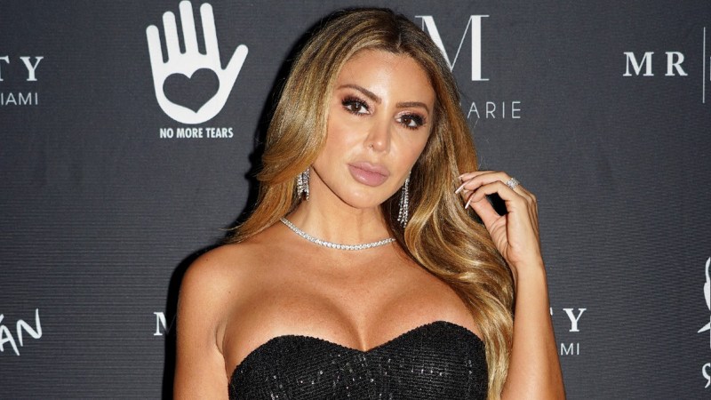 Larsa Pippen wears a low cut black gown on the red carpet