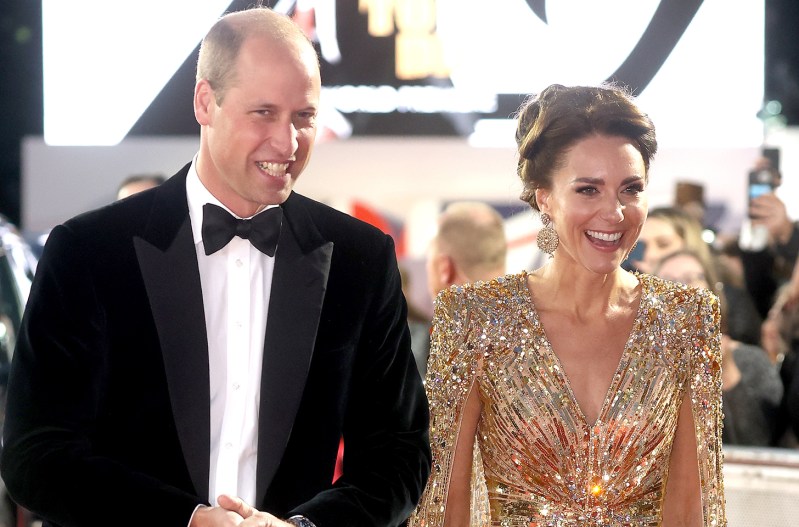 Primce William on the left arriving with Kate Middleton at the premiere of No Time To Die