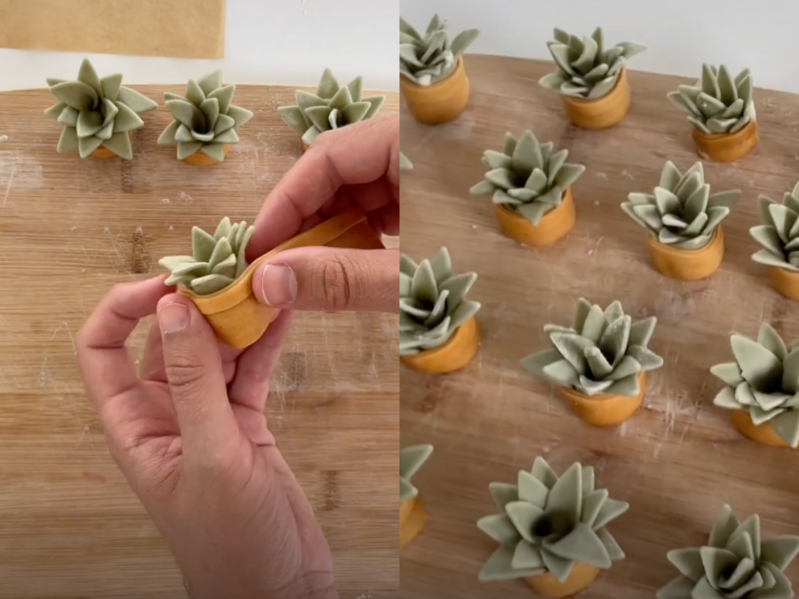 Side by side images of @dannylovespasta making his succulent ravioli and this finished product.