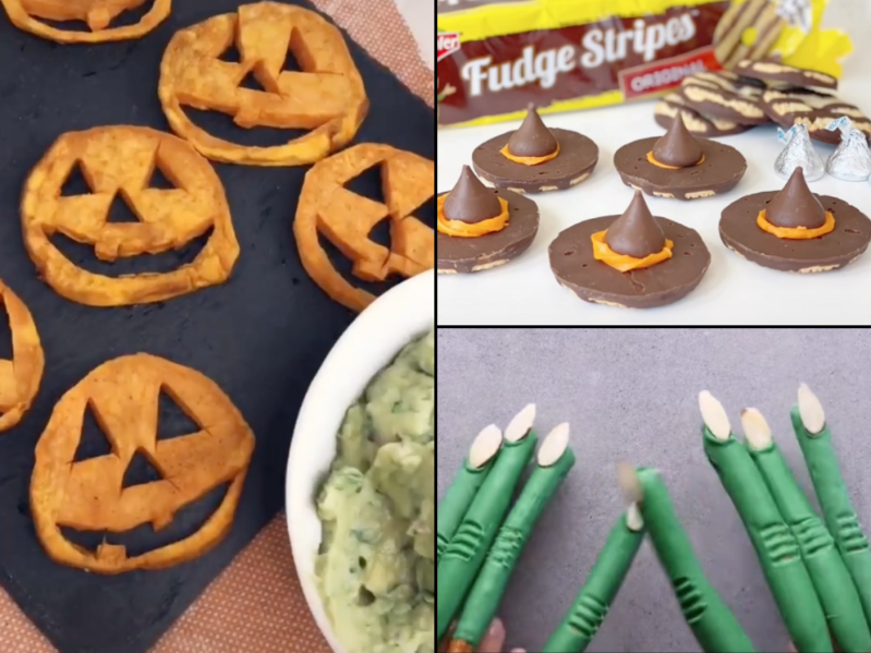 Collage of Halloween inspired recipes.