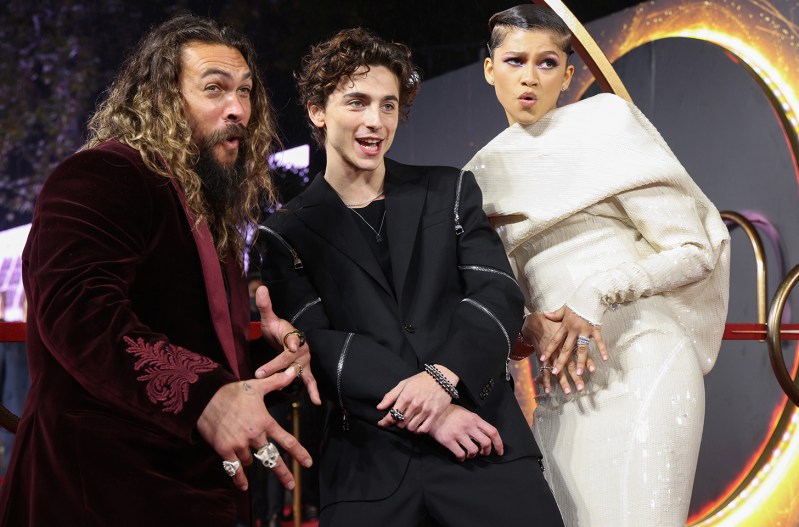 From left to right, Jason Momoa, Timothée Chelamet, Zendaya at the Dune premiere