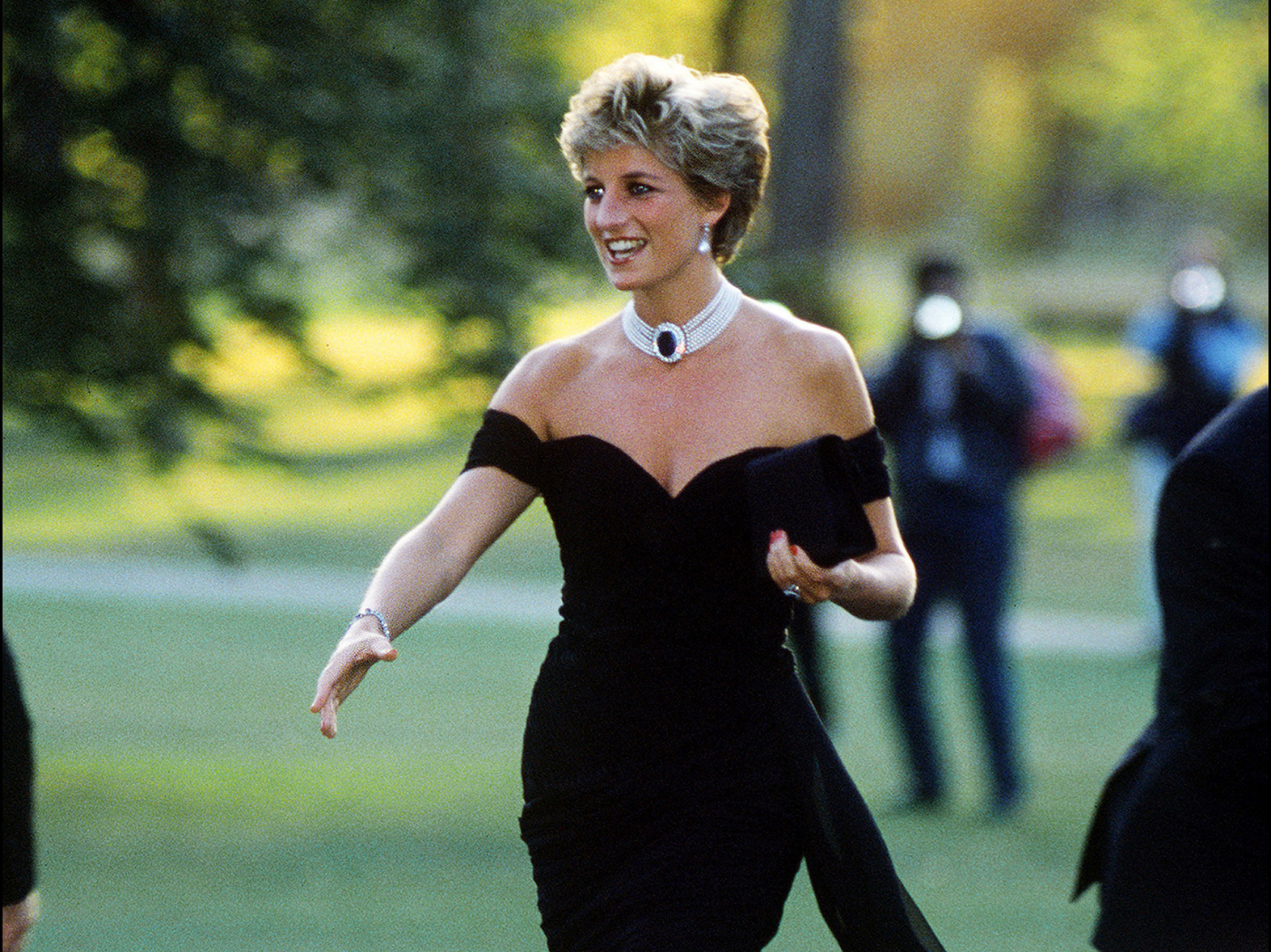 Princess Diana arriving at the gala in her little black dress (LBD)