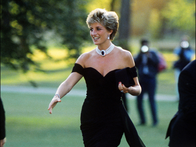 Princess Diana arriving at the gala in her little black dress (LBD)