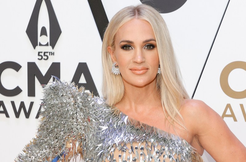 Carrie Underwood in a very sparkly silver dress