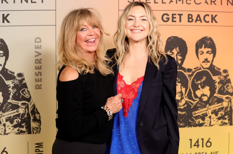 Goldie Hawn on the left, standing with Kate Hudson at a red carpet event in 2021