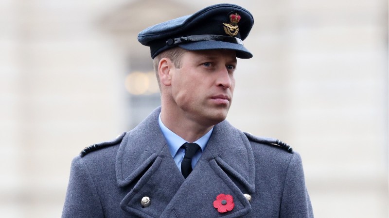Prince William wears a gray coat and dark hat on Remembrance Day