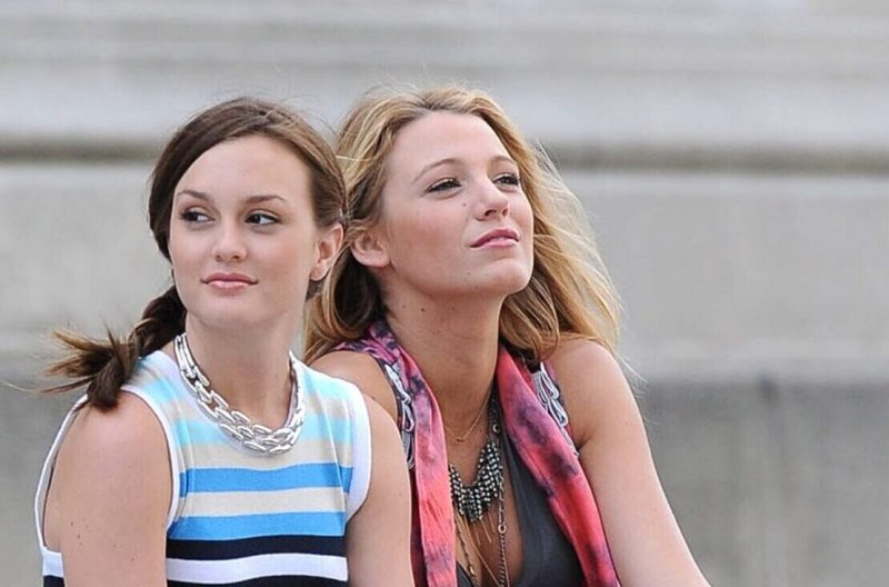 Leighton Meester and Blake Lively on the set of Gossip Girl in 2009