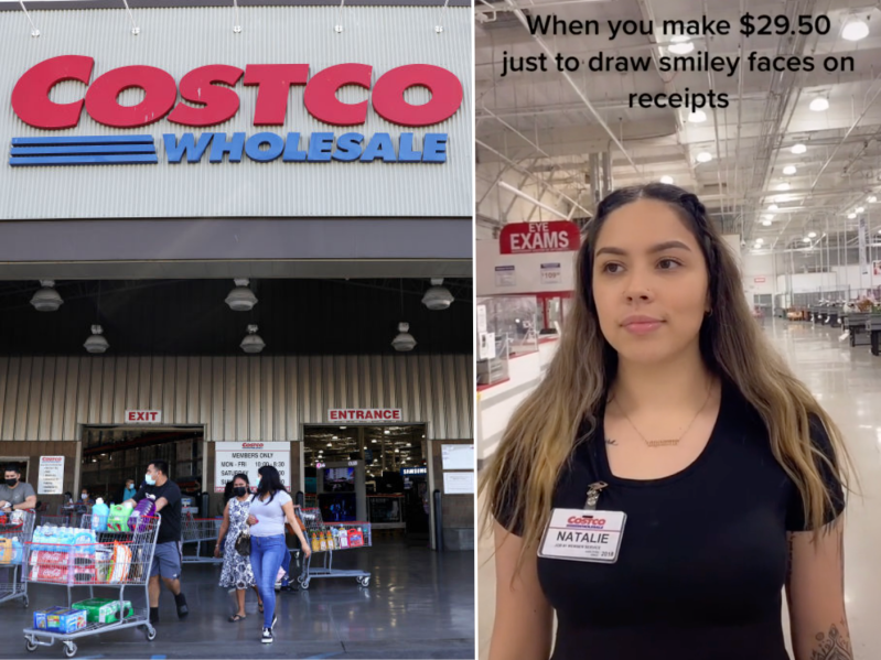 An image of a costco storefront and a screenshot of a tiktok video
