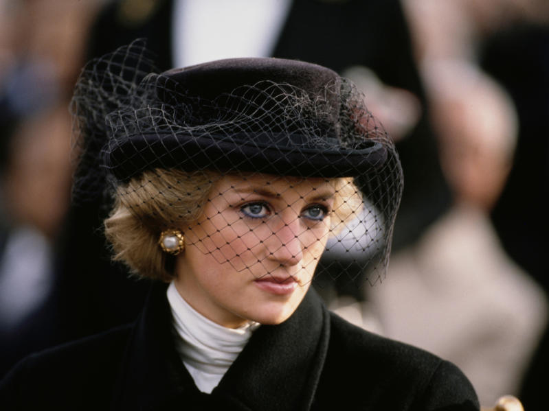 A close up of Princess Diana wearing blue eyeliner