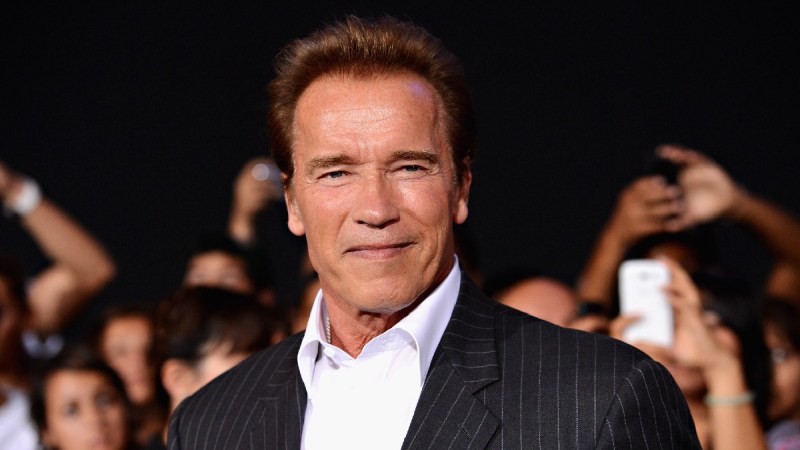 Arnold Schwarzenegger wears a black suit on the red carpet