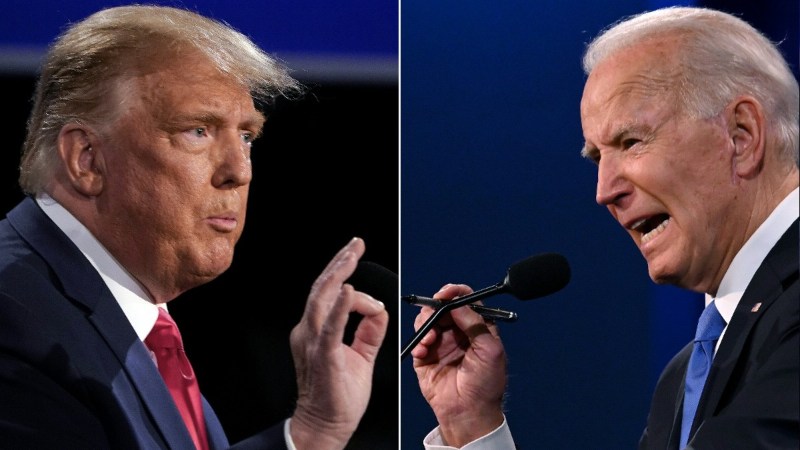 Photos of Donald Trump and Joe Biden during the 2020 presidential debate