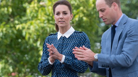 Kate Middleton and Prince William demonstrate hand sanitization at a hospital in England