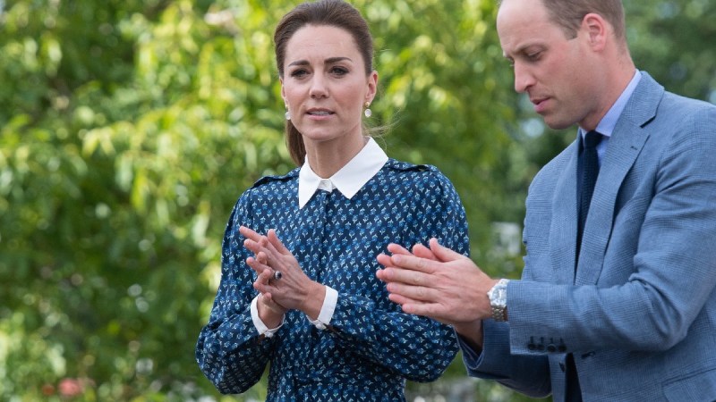Kate Middleton and Prince William demonstrate hand sanitization at a hospital in England