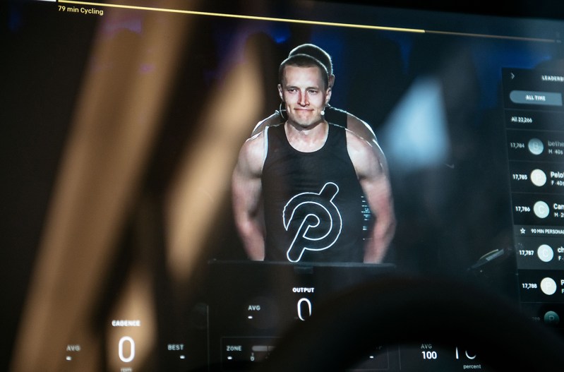 Peloton instructor Matt Wilpers on a bike's screen