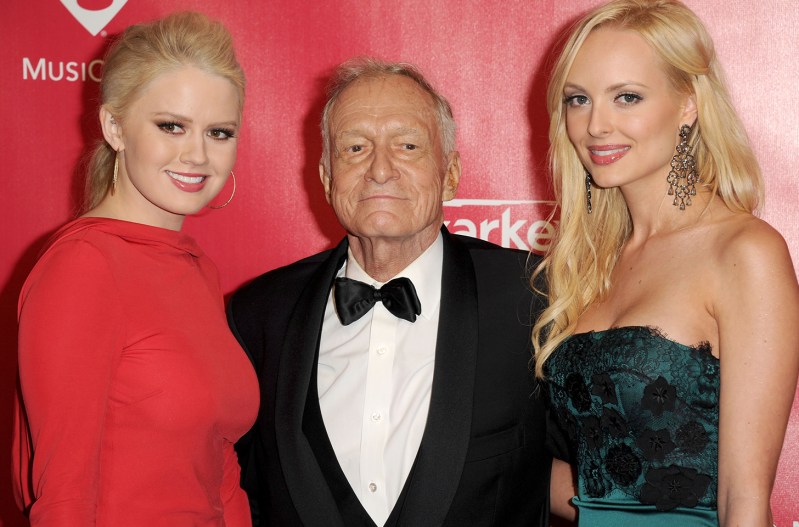 From left to right: Kristina Shannon, Hugh Hefner, and Karissa Shannon
