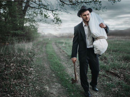 Murderer with an axe, serial maniac concept