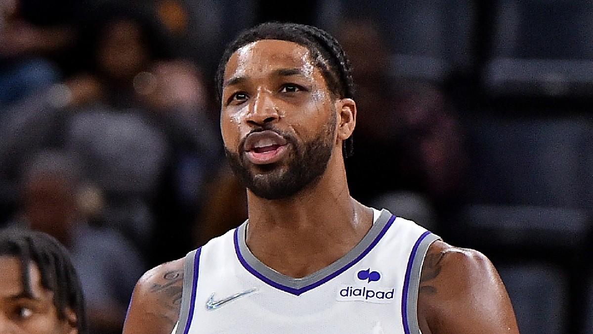 Tristan Thompson wears his Sacramento Kings uniform on the court