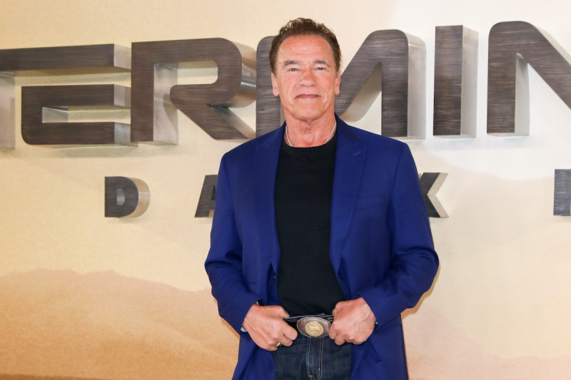 Arnold Schwarzenegger in a blue suit