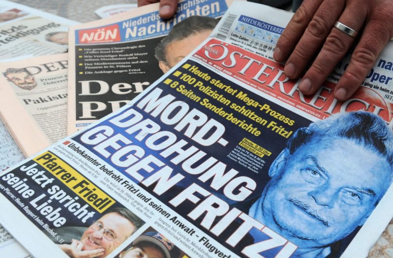 Austrian newspapers feature on March 16, 2009 front pages on the trial of Austrian Josef Fritzl