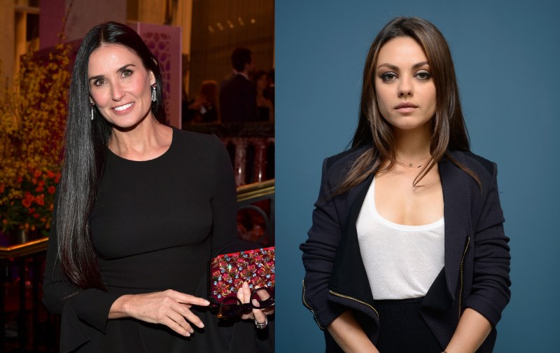 Two separate photos featuring Demi Moore (left) and Mila Kunis (right)