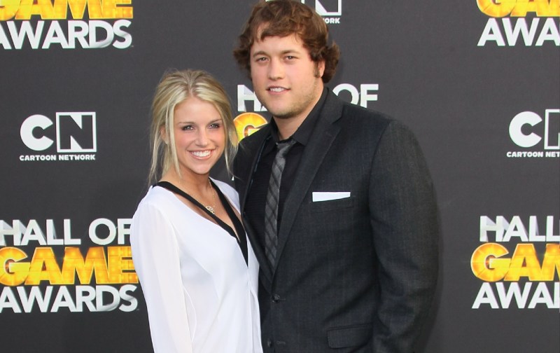Matt Stafford and now-wife Kelly stand together on the red carpet