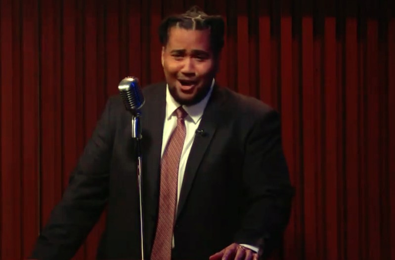 Screenshot of Lou Wilson during his introduction on Jimmy Kimmel Live