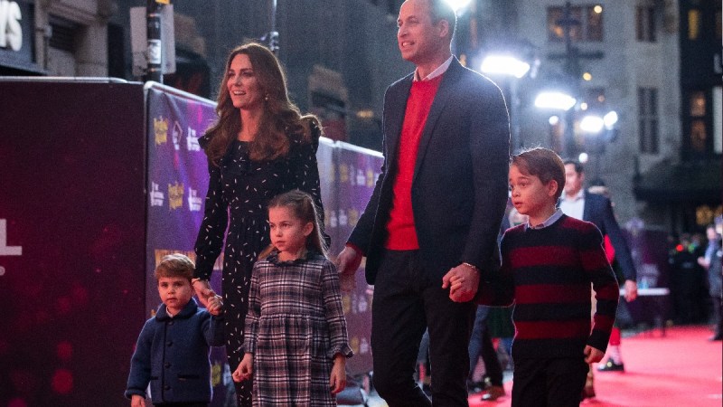 Kate Middleton, Prince William, and their kids Princes George and Louis and Princess Charlotte walk the red carpet
