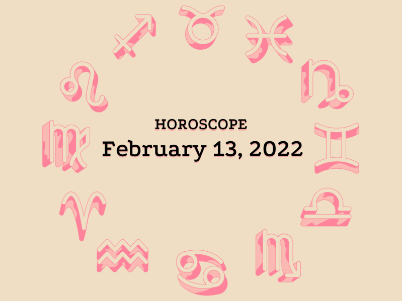 February 13 horoscope graphic zodiac wheel