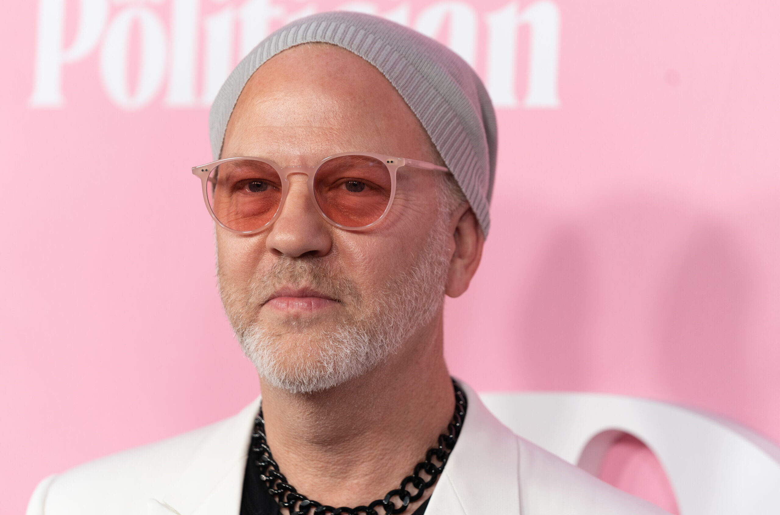 TV Producer Ryan Murphy wearing rose-tinted glasses and a beanie at the premiere of Netflix's 'The Politician'