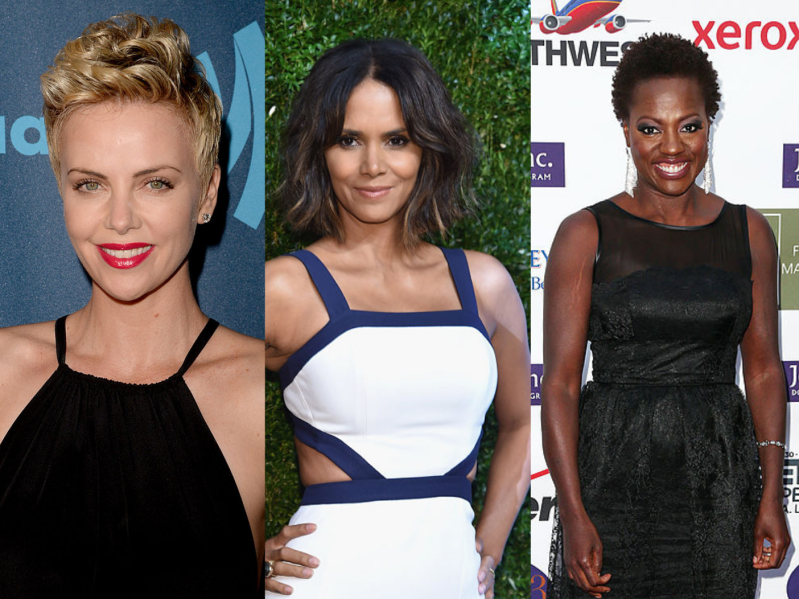 Left to right: Charlize Theron, Halle Berry, Viola Davis with short hair
