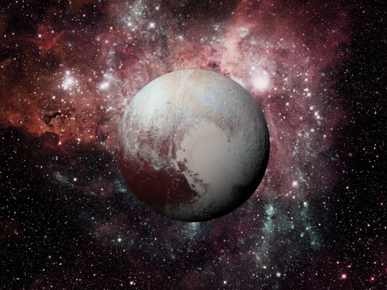 Pluto with galaxy in background