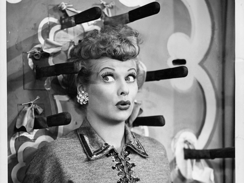 Lucille Ball surrounded by knives