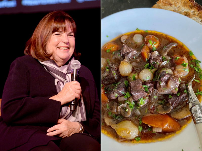 Side by side screengrabs of Ina Garten and her recreation of a classic Julia Child recipe