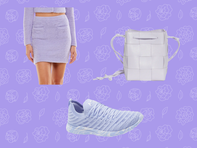 clothing products that are a light shade of purple on a soft lavender background