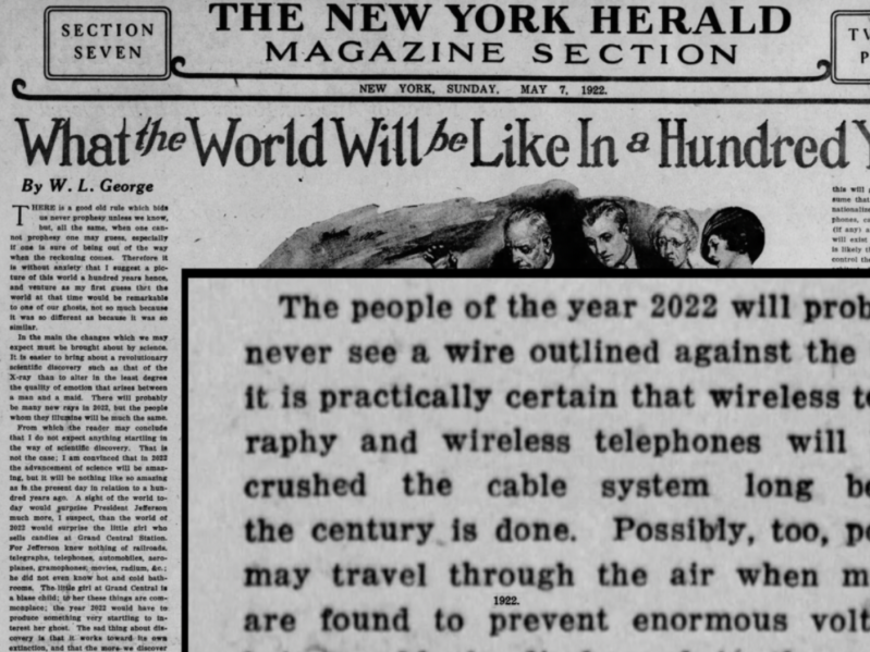 Text of the New York Herald article explaining predictions of what the world might look like in 2022