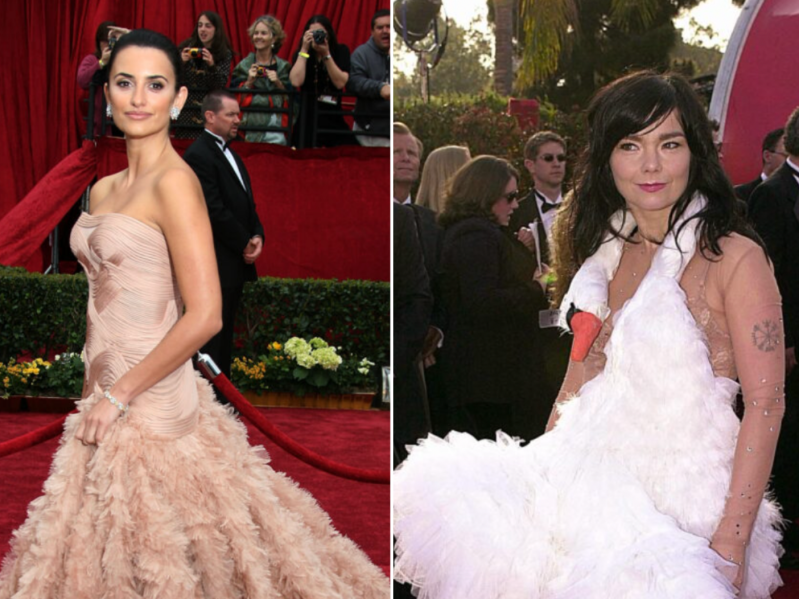 Screengrabs from the best and worst looks from the Oscars of Penelope Cruz and Bjork