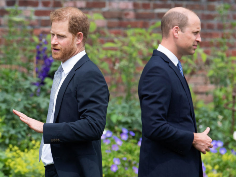 Prince William and Prince Harry standing with their backs to each other