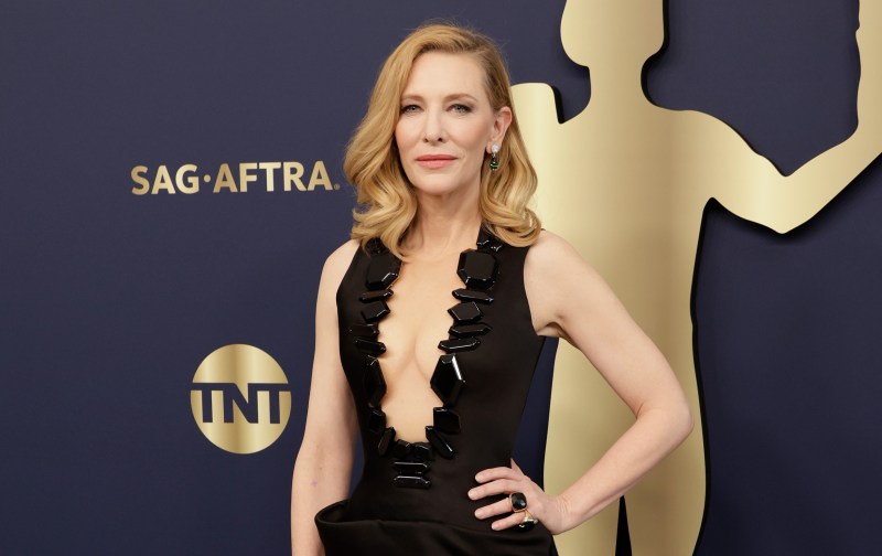 Cate Blanchett wears a black dress on the red carpet